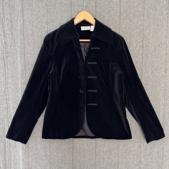 Vintage Newport News Jeanology Black Velvet Corset Front Closure Military Blazer - Picture 1 of 12